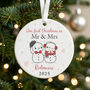Couples Snowman Ceramic Disc Hanging Decoration Bauble + Gift Box, thumbnail 1 of 9