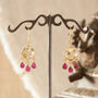 Citrine And Ruby Gold And Silver Dangly Drop Earrings, thumbnail 8 of 11