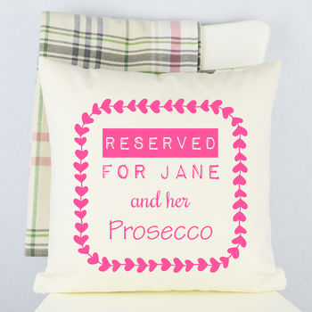 Personalised 'Reserved For' Prosecco Cushion, 2 of 2
