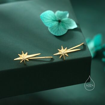 Sterling Silver Starburst Ear Crawler Earrings, 2 of 11