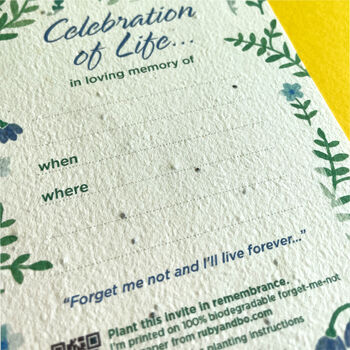 Celebration Of Life Seed Paper Invitiation Set, 2 of 5
