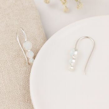 Sterling Silver White Opal Trio Drop Earrings, 3 of 4