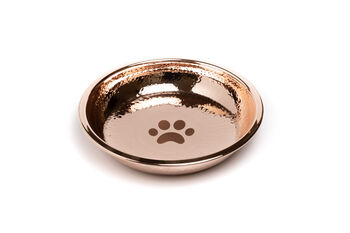 Copper Pet Bowl With Paw And Bone Design, Handmade Copper Cat And Dog Feeding Bowl, 2 of 6