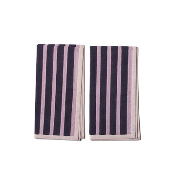 Block Stripe Napkins Set Of Two: Aubergine/Mauve, 2 of 8