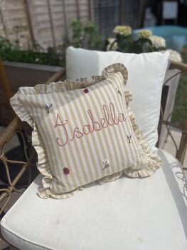Ditsy Floral Hand Embroidered Cushion Add Your Name, 8 of 9