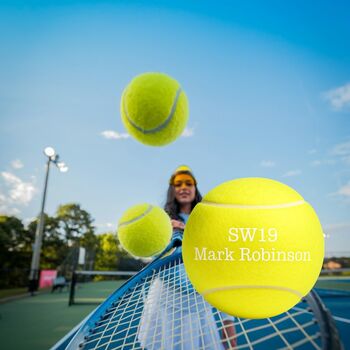 Personalised Tennis Ball With Sw19 Wimbledon Post Code, 8 of 11