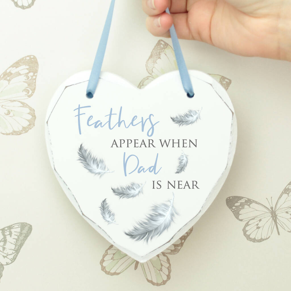 Personalised Feather Remembrance Wooden Hanging Heart, 1 of 2