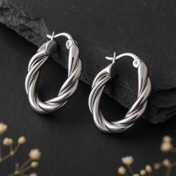 Sterling Silver Chunky Rope Twist Hinged Hoop Earrings, 2 of 6