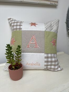 Personalised Sage And Peach Alphabet Cushion, 3 of 7