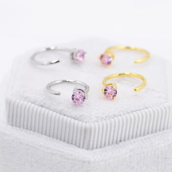 Pink Cz Dot Huggie Hoop Earrings In Sterling Silver, 5 of 9