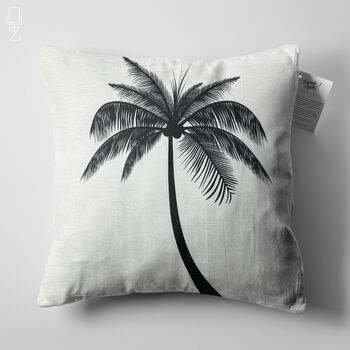 White Cushion Cover With Black Tropical Palm Tree, 5 of 7