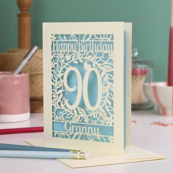 Personalised 90th Birthday Card Papercut Flower Design, 4 of 7