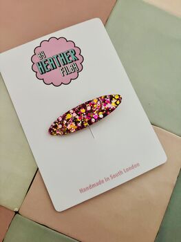 Pink And Gold Oval Glitter Resin Hair Clip / Elegant Resin Barrette / Bridesmaid Gift For Her / Glamorous Statement Hair Slide, 3 of 5