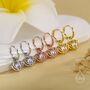 Lotus Flower Huggie Hoop Earrings With Lab Moonstone In Sterling Silver, thumbnail 4 of 11