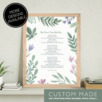 Custom Made Personalised Handmade Floral Poem Print, 5 of 12