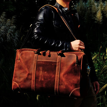 Genuine Leather Duffel With Zip Pocket, 9 of 12