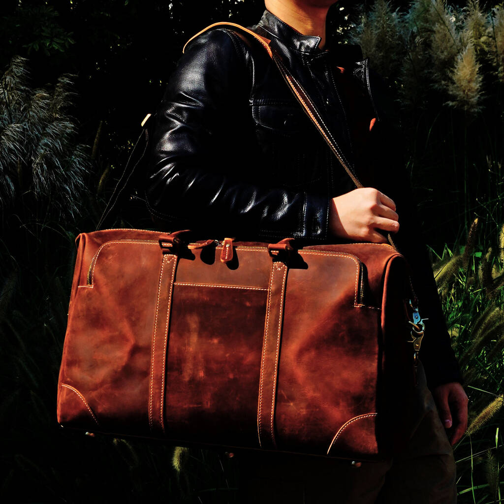 Genuine Leather Duffel With Zip Pocket, 1 of 12