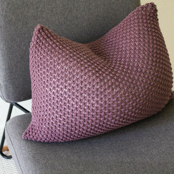 Hand Knit Pebble Stitch Cushion In Aubergine, 2 of 6