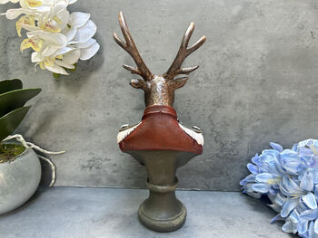 26cm Red Gentleman Stag Bust – Mini Deer Suit Figurine, 4 of 12