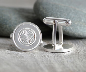 Hand Engraved Radial Cufflinks In Sterling Silver, 2 of 5