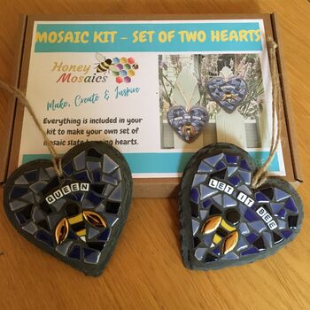 Set Of Two Slate Mosaic Heart Kits, 3 of 4
