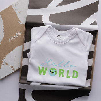 Organic Cotton Hello World Baby Grow, 3 of 6