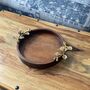 Mango Wood Round Tray With Antique Gold Handles, thumbnail 1 of 12