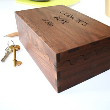 Personalised Solid Walnut Wood Engraved Keepsake Box, 7 of 9