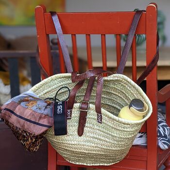 French Market Basket Backpack Adjustable Leather Straps, 3 of 7