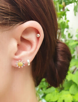 Sterling Silver Daisy Flower Two Tone Stud Earrings, 3 of 8