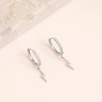 Lightening Bolt Crystal Hoop Earrings In Silver Colour, 3 of 3