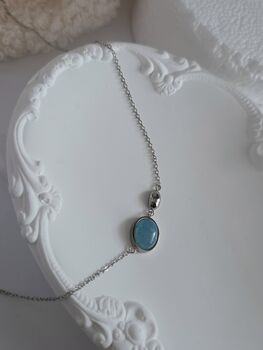 Aquamarine Gem Sterling Silver Necklace,March Birthstone Necklace,Waterproof Stainless Steel Jewellery Gift For Her, 3 of 10