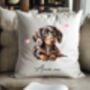 Personalised Dappled Chocolate Dachshund Hearts Cushion Cover, thumbnail 1 of 2