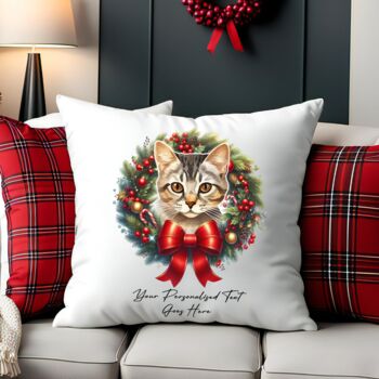 Personalised Cat Christmas Wreath Cushion Cover, 5 of 12