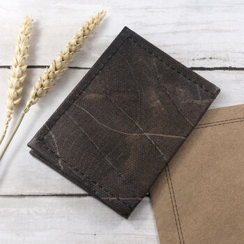 Vegan Teak Leaf Leather Folding Card Holder, 3 of 10