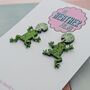 Glittery Frog Green Resin Earrings – Handmade Statement Pieces, thumbnail 4 of 4