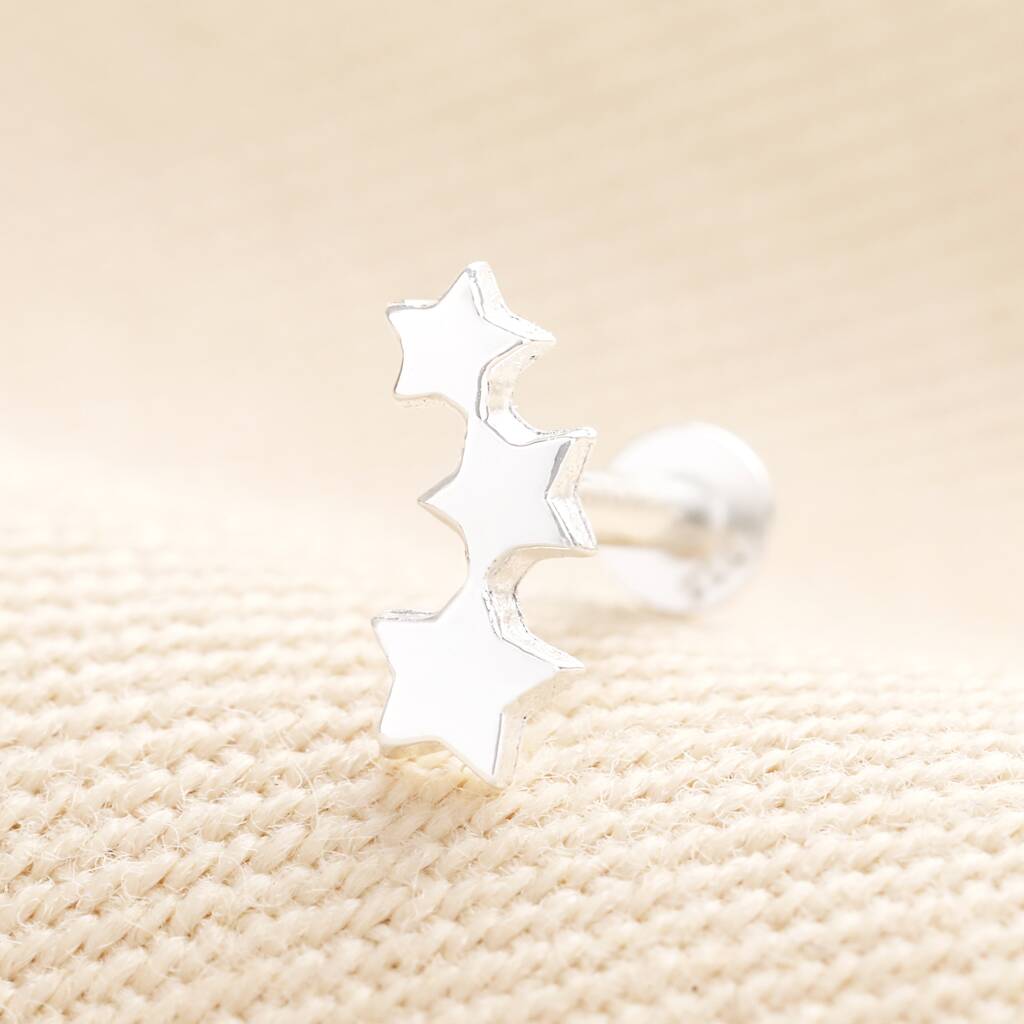 Sterling Silver Triple Star Piercing Earring, 1 of 4