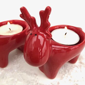 Ceramic Reindeer Tea Light Holder Pair, 4 of 4