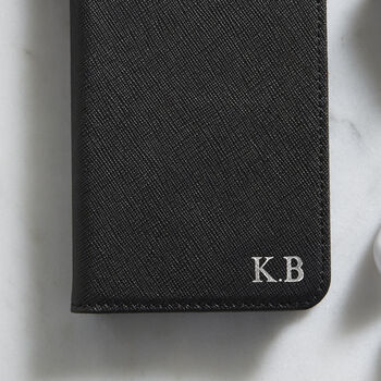 Personalised Black Leather Wallet Phone Case, 5 of 6