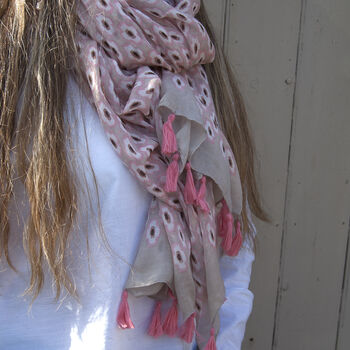 Pink Printed Ikat Tassel Summer Scarf, 3 of 12