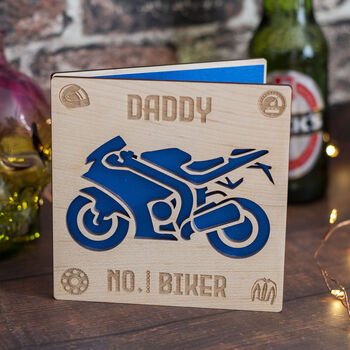 Number One Biker Engraved Wooden Greetings Card, 2 of 6