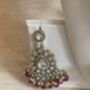 Indian Kundan Silver Maroon Pearl Mala Set, thumbnail 7 of 9