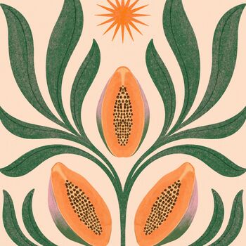 Papaya Au Soleil, Boho Fruit Art Print Botanical Celestial Sun Poster, 3 of 3