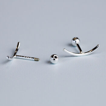 Sterling Silver Curved Screw Back Stud Earrings, 3 of 4