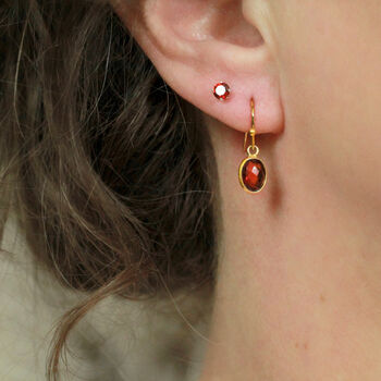 Red Garnet Earrings In Gold, January Birthstone Gift, 6 of 10