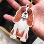 King Charles Spaniel Wooden Keyring With Optional Christmas Card, thumbnail 1 of 7