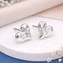 Silver Plated Hammered Heart Stud Earrings – 12mm, thumbnail 1 of 7