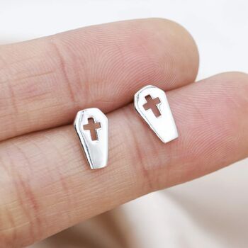 Coffin Stud Earrings In Sterling Silver, 4 of 10