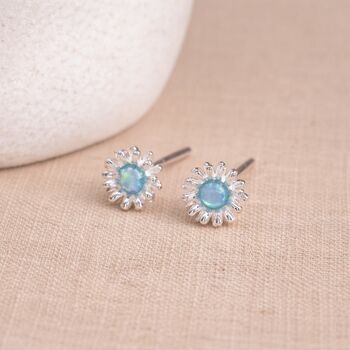 Sterling Silver Blue Opal Daisy Stud Earrings – 6mm, 5 of 10