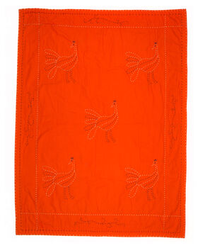 Embroidered Peacock Blanket In Orange And Red, 4 of 6